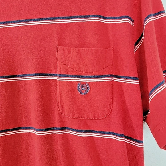 Chaps Men’s Large Red Striped T-Shirt Crew Neck Pocket Embroidered Logo - Picture 3 of 5